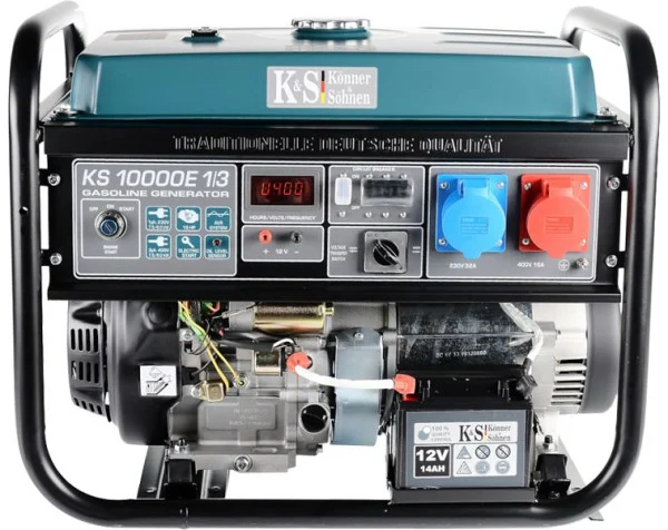 Générateur à essence Könner & Söhnen 8000W avec démarrage électrique, 1x32A(230V)/1x16A(400V), 12V, régulateur de tension, afficheur, modèle KS 10000E-1/3. – Image 2